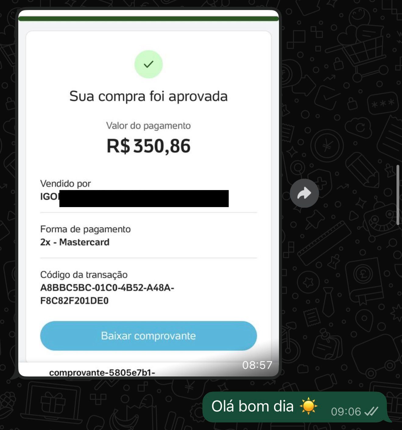 Comprovante R$ 750 via Pix